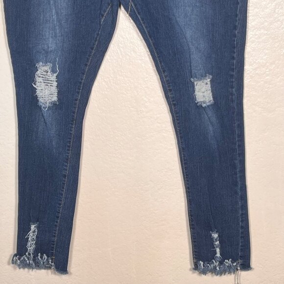 Shein Women Distressed Skinny Jeans 3XL Dark Blue Wash Frayed Hem Stretch Comfy - Picture 4 of 14